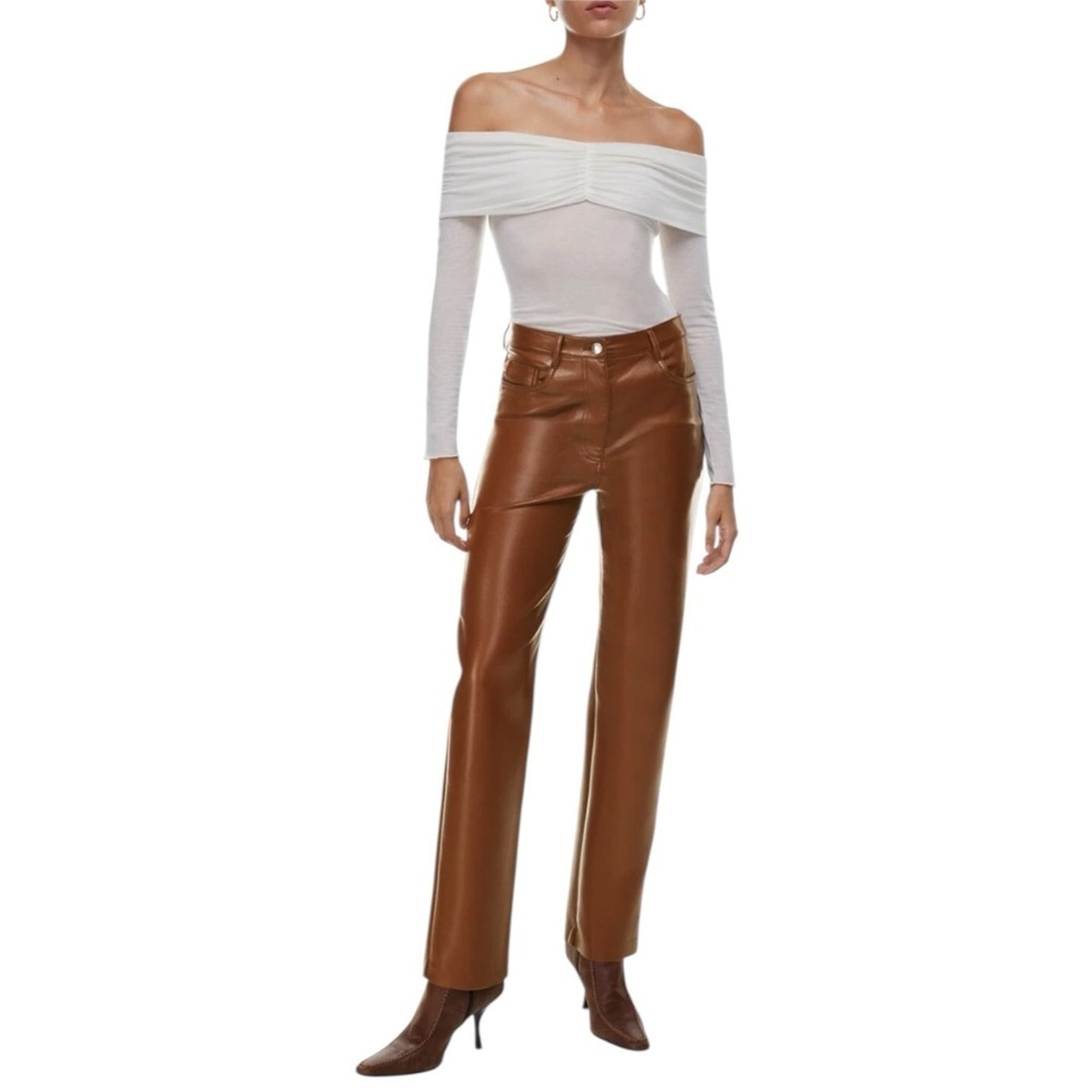 Aritzia Wilfred The Melina Pant High Waisted Vegan Leather Pants Straight Leg 0